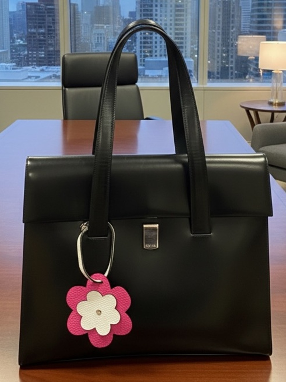 Pink Daisy Flower Leather Bag Tag Charm - Picture 5 of 7